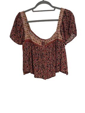 Coco + Jameson Women's L Multicolor Cropped Top Floral Short Sleeve Peasant Boho